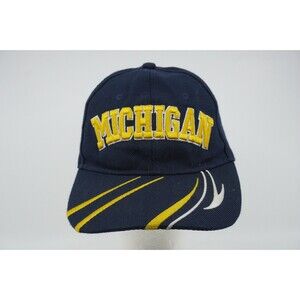 Vintage Michigan Wolverines Strapback Hat Embroided Striped Bill Wool Blend 90s
